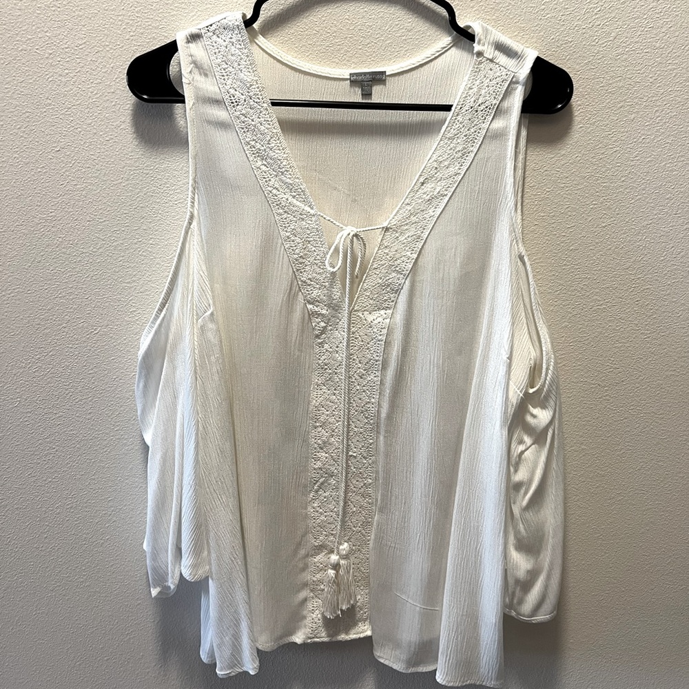 White cold shoulder shirt